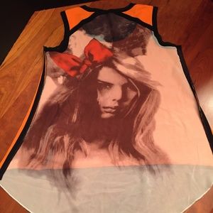 Guyu Orange Embellished Art Tank Top - M - NWT